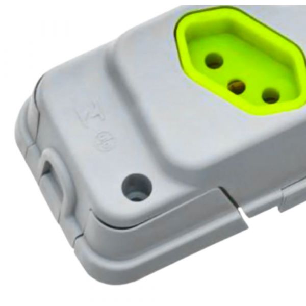 Tomada em Barra 4 Entradas Tripolar 20A Cinza e Verde Fiolux