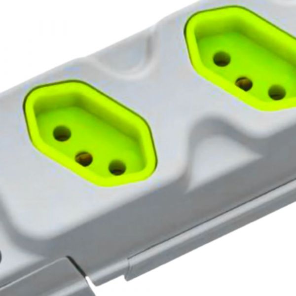 Tomada em Barra 4 Entradas Tripolar 20A Cinza e Verde Fiolux