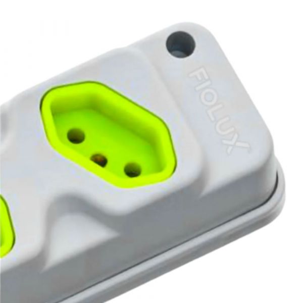 Tomada em Barra 4 Entradas Tripolar 20A Cinza e Verde Fiolux