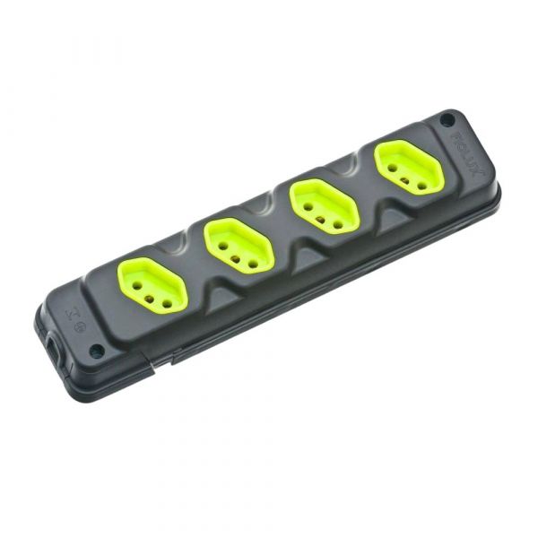 Tomada em Barra 4 Entradas Tripolar 20A Preto e Verde Fiolux