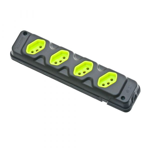 Tomada em Barra 4 Entradas Tripolar 20A Preto e Verde Fiolux