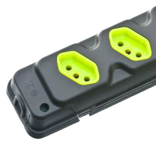 Tomada em Barra 4 Entradas Tripolar 20A Preto e Verde Fiolux