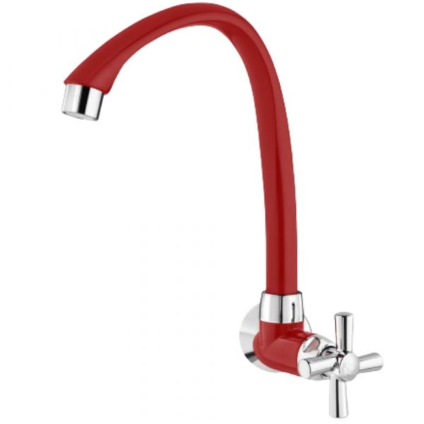 Torneira de Cozinha Cross Vermelha Cromada para Parede Bica Móvel 1/2-3/4 Pol. Tigre