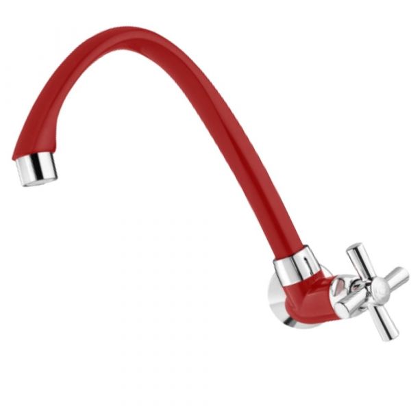 Torneira de Cozinha Cross Vermelha Cromada para Parede Bica Móvel 1/2-3/4 Pol. Tigre