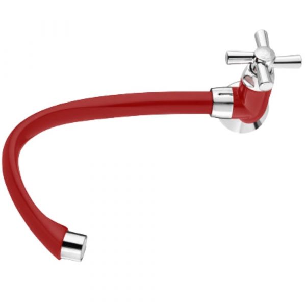 Torneira de Cozinha Cross Vermelha Cromada para Parede Bica Móvel 1/2-3/4 Pol. Tigre