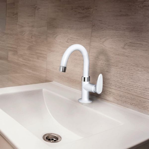 Torneira de Mesa Bica Alta para Banheiro Allure Branco Viqua 