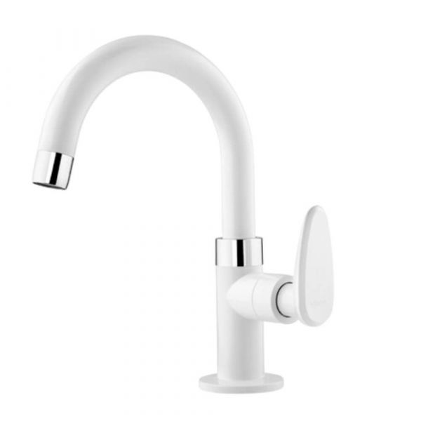 Torneira de Mesa Bica Alta para Banheiro Allure Branco Viqua 