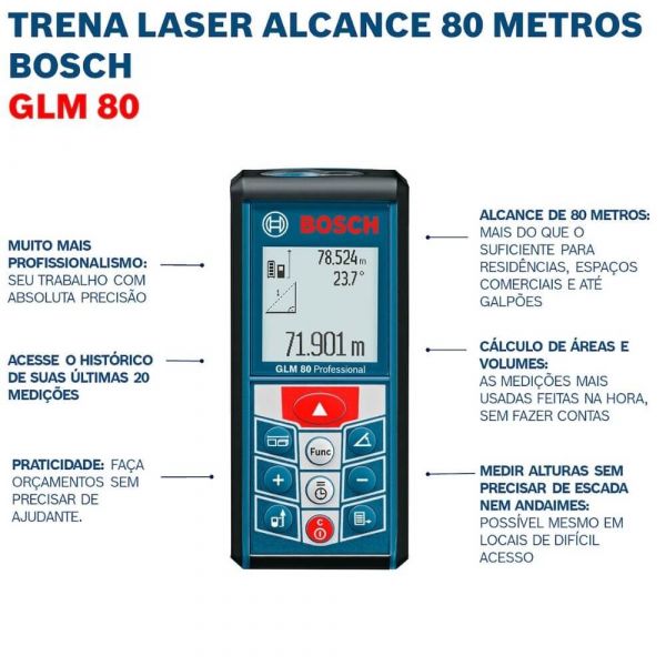 Trena Laser até 80M GLM-80 com Bolsa de proteção Bosch 