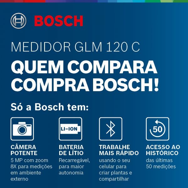 Trena Laser Bosch GLM 120 C alcance 120m com Bluetooth 
