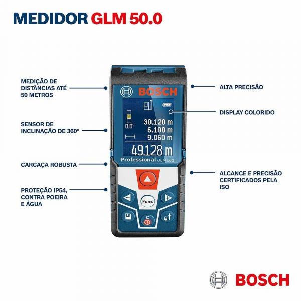 Trena Laser Bosch GLM 50.0 distâncias de 50m