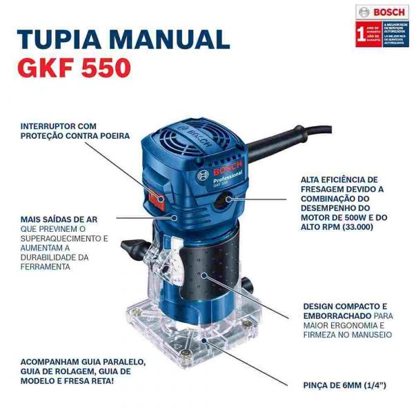 Tupia GKF 550 Com 550W 220V Com 2 Pinças Bosch