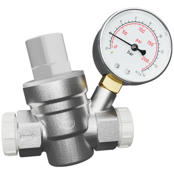 Válvula Redutora de Pressão 3/4 x 1/2 Pol. com Manômetro Blukit
