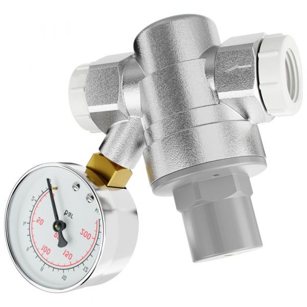 Válvula Redutora de Pressão 3/4 x 1/2 Pol. com Manômetro Blukit