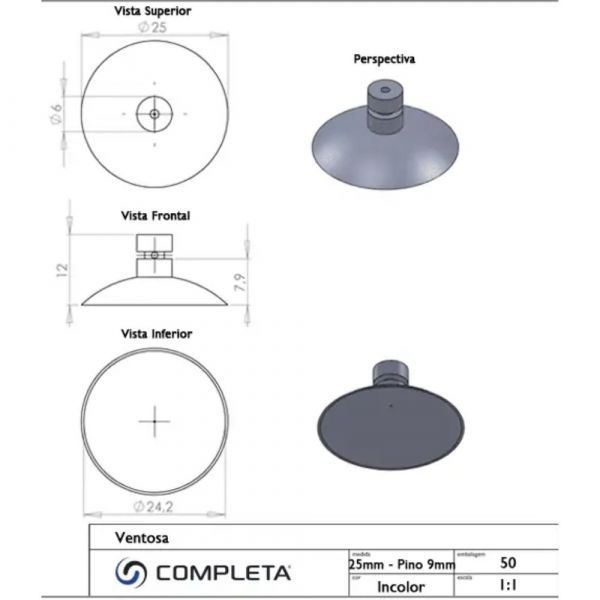 Ventosa 25mm Pino 6 Incolor Completa